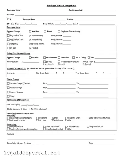 Printable Employee Status Change Form