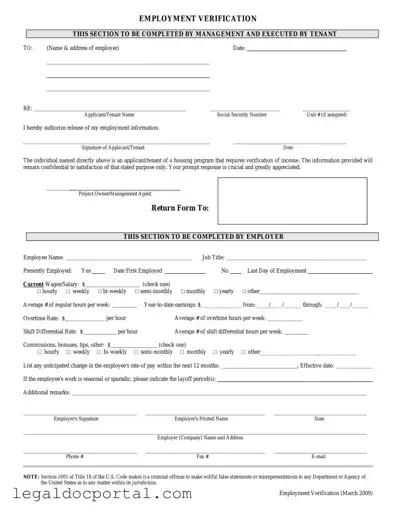 Printable Employment verification form Form