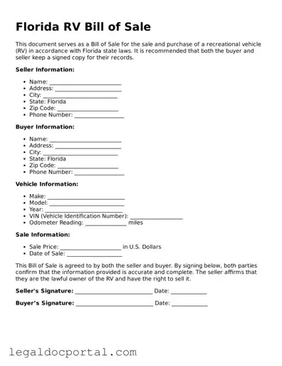 Attorney-Verified Florida RV Bill of Sale Form