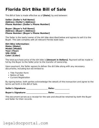 Attorney-Verified Florida Dirt Bike Bill of Sale Form