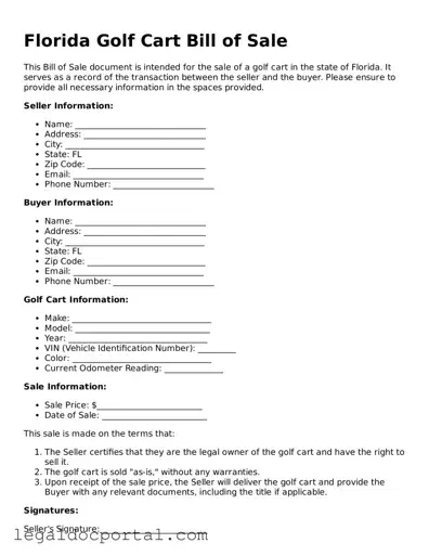 Attorney-Verified Florida Golf Cart Bill of Sale Form