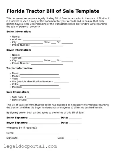 Attorney-Verified Florida Tractor Bill of Sale Form