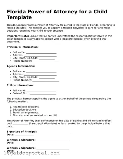 Attorney-Verified Florida Power of Attorney for a Child Form