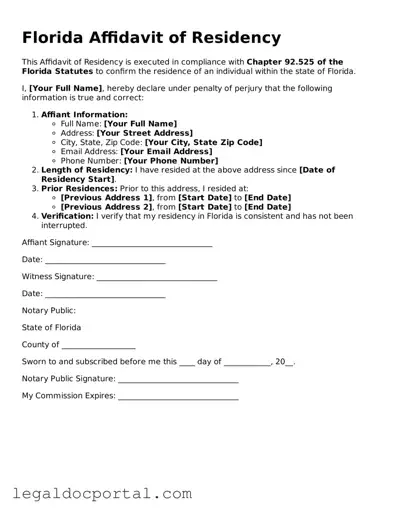 Attorney-Verified Florida Affidavit of Residency Form