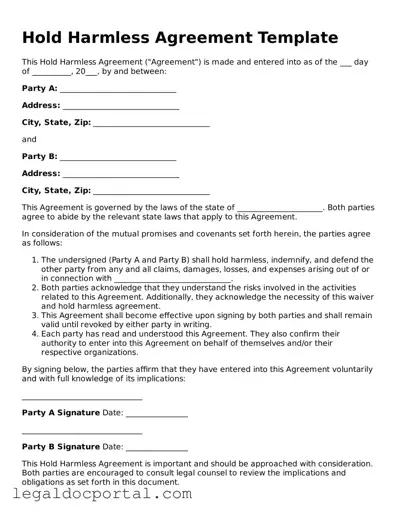 Official Hold Harmless Agreement Document