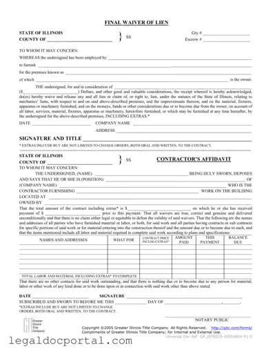 Printable Illinois Final Waiver Of Lien Form