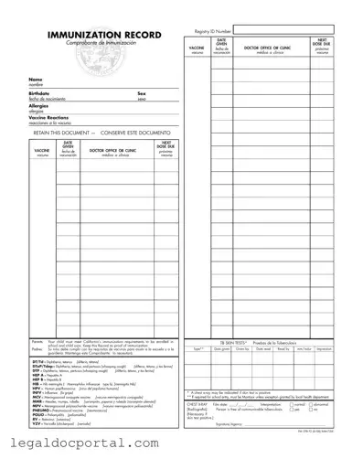 Printable Immunization Record Form