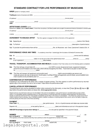 Printable Live Performance Contract Form