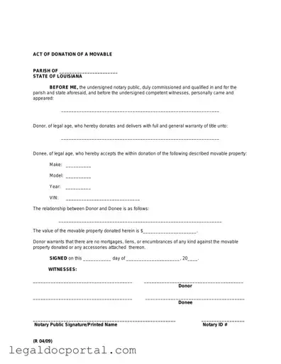 Printable Louisiana act of donation Form