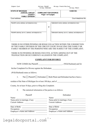 Printable Michigan Complaint Divorce Form