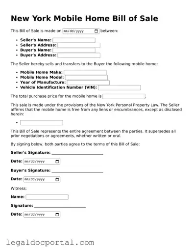 Attorney-Verified New York Mobile Home Bill of Sale Form