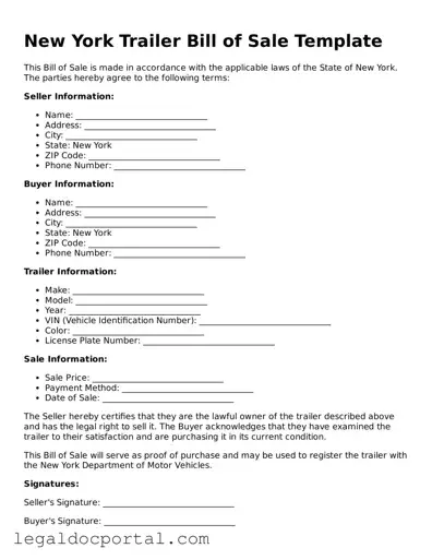 Attorney-Verified New York Trailer Bill of Sale Form