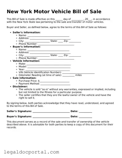 Attorney-Verified New York Motor Vehicle Bill of Sale Form