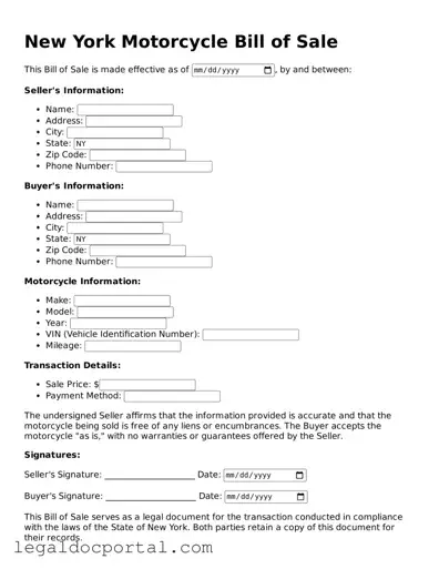 Attorney-Verified New York Motorcycle Bill of Sale Form