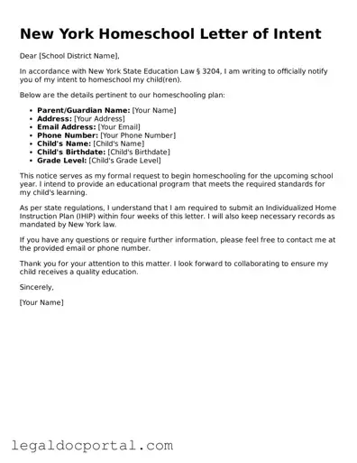 Attorney-Verified New York Homeschool Letter of Intent Form