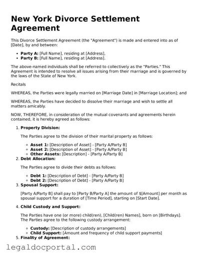 Attorney-Verified New York Divorce Settlement Agreement Form