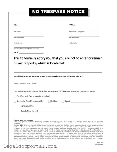 Printable No Trespassing Letter Form