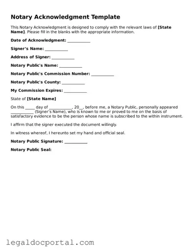 Official Notary Acknowledgement Document