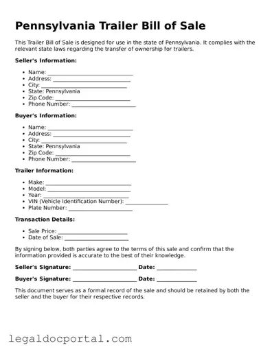 Attorney-Verified Pennsylvania Trailer Bill of Sale Form