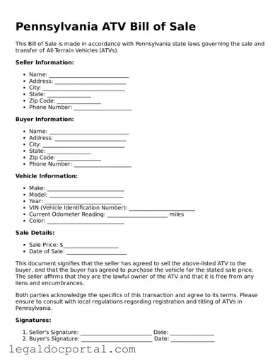 Attorney-Verified Pennsylvania ATV Bill of Sale Form
