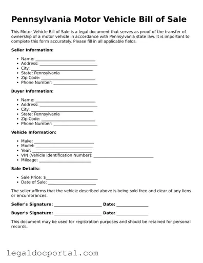 Attorney-Verified Pennsylvania Motor Vehicle Bill of Sale Form