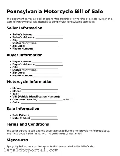 Attorney-Verified Pennsylvania Motorcycle Bill of Sale Form