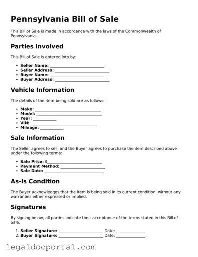 Attorney-Verified Pennsylvania Bill of Sale Form