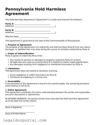 Attorney-Verified Pennsylvania Hold Harmless Agreement Form