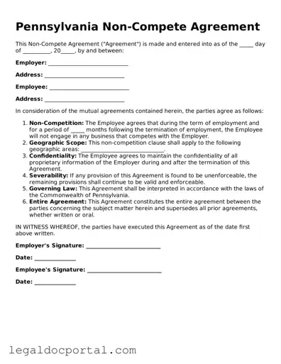 Attorney-Verified Pennsylvania Non-compete Agreement Form