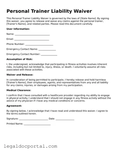 Official Personal Trainer Liability Waiver Document
