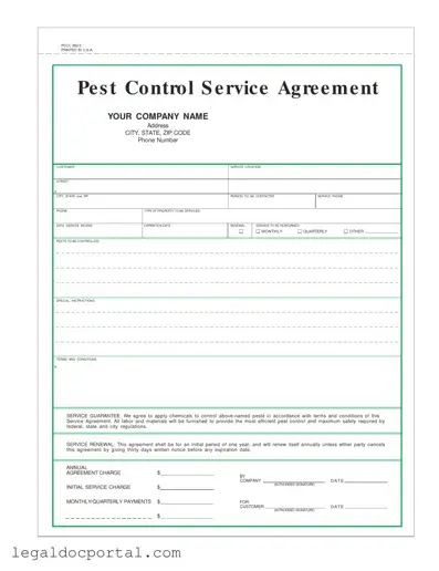 Printable Pest Control Contract Form