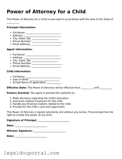 Official Power of Attorney for a Child Document