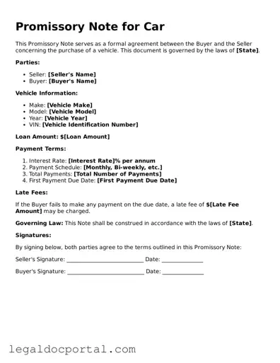 Official Promissory Note for a Car Document