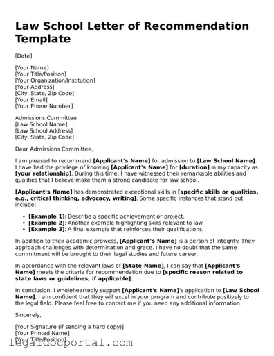 Official Law School Letter of Recommendation Document