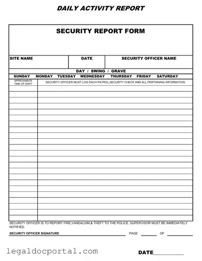 Printable Security Guard Daily Report Sample Form