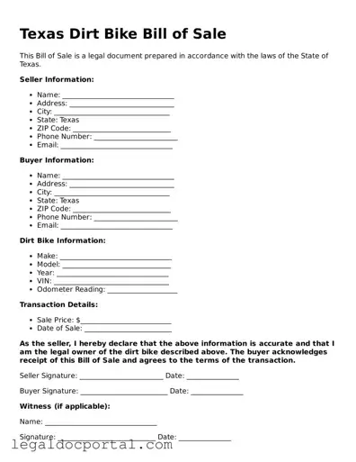 Attorney-Verified Texas Dirt Bike Bill of Sale Form