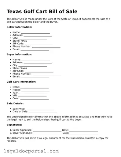 Attorney-Verified Texas Golf Cart Bill of Sale Form