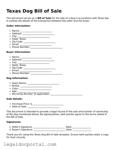 Attorney-Verified Texas Dog Bill of Sale Form
