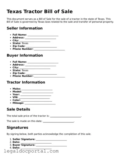 Attorney-Verified Texas Tractor Bill of Sale Form