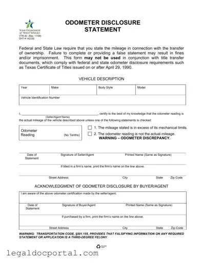 Printable Texas Odometer Statement Form