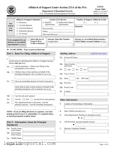 Printable USCIS I-864 Form