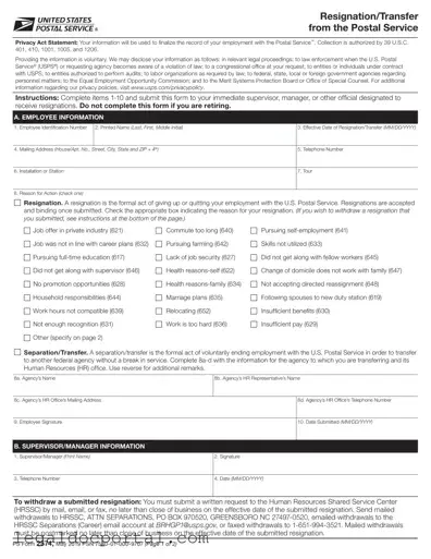 Printable Usps Resignation Form