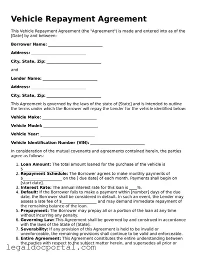 Official Vehicle Repayment Agreement Document