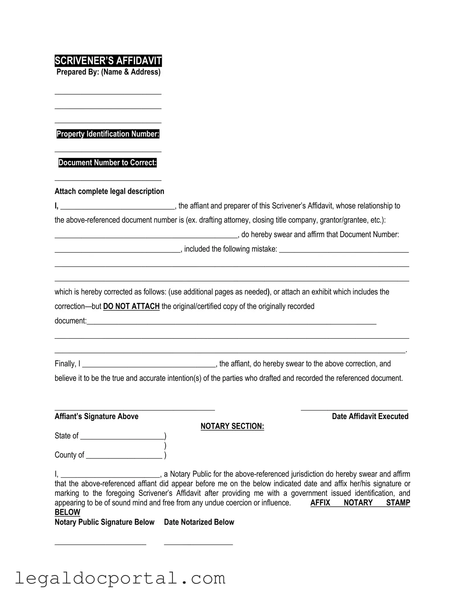 Free scrivener s affidavit template download pdf form