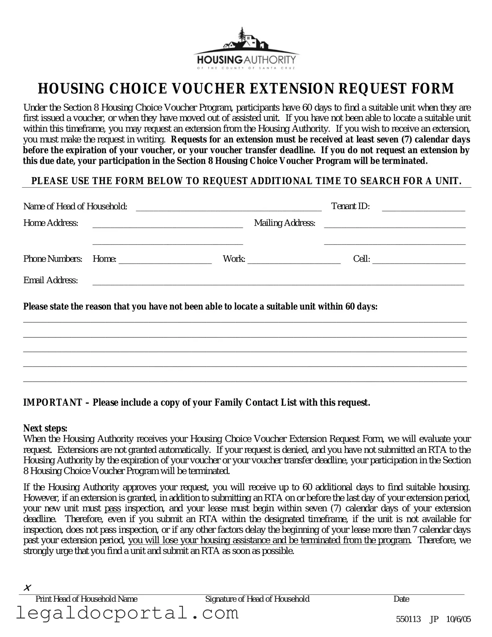 Printable Section 8 Voucher Extension Form