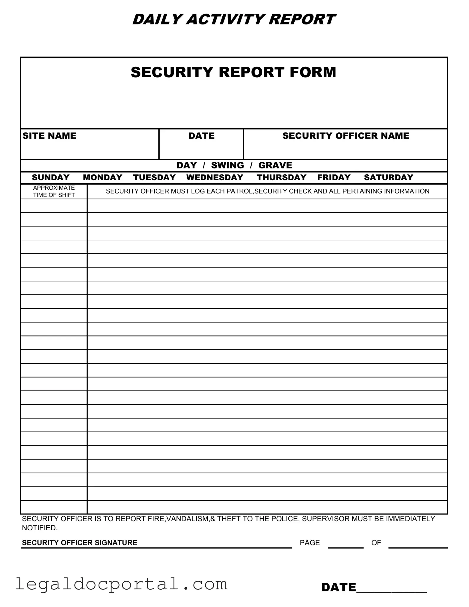 Printable Security Guard Daily Report Sample Form