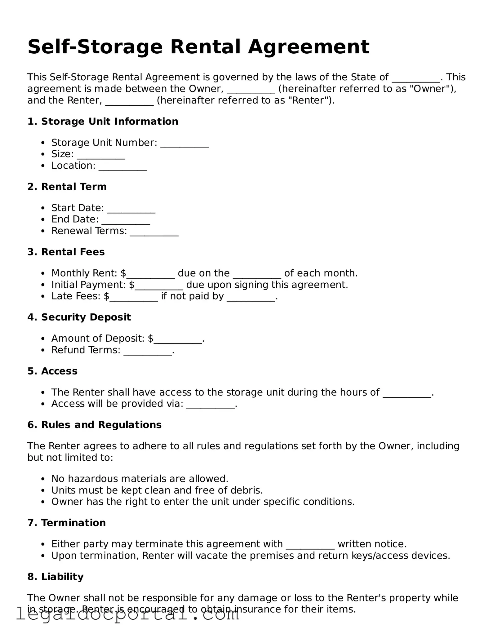 Official Self-Storage Rental Agreement Document