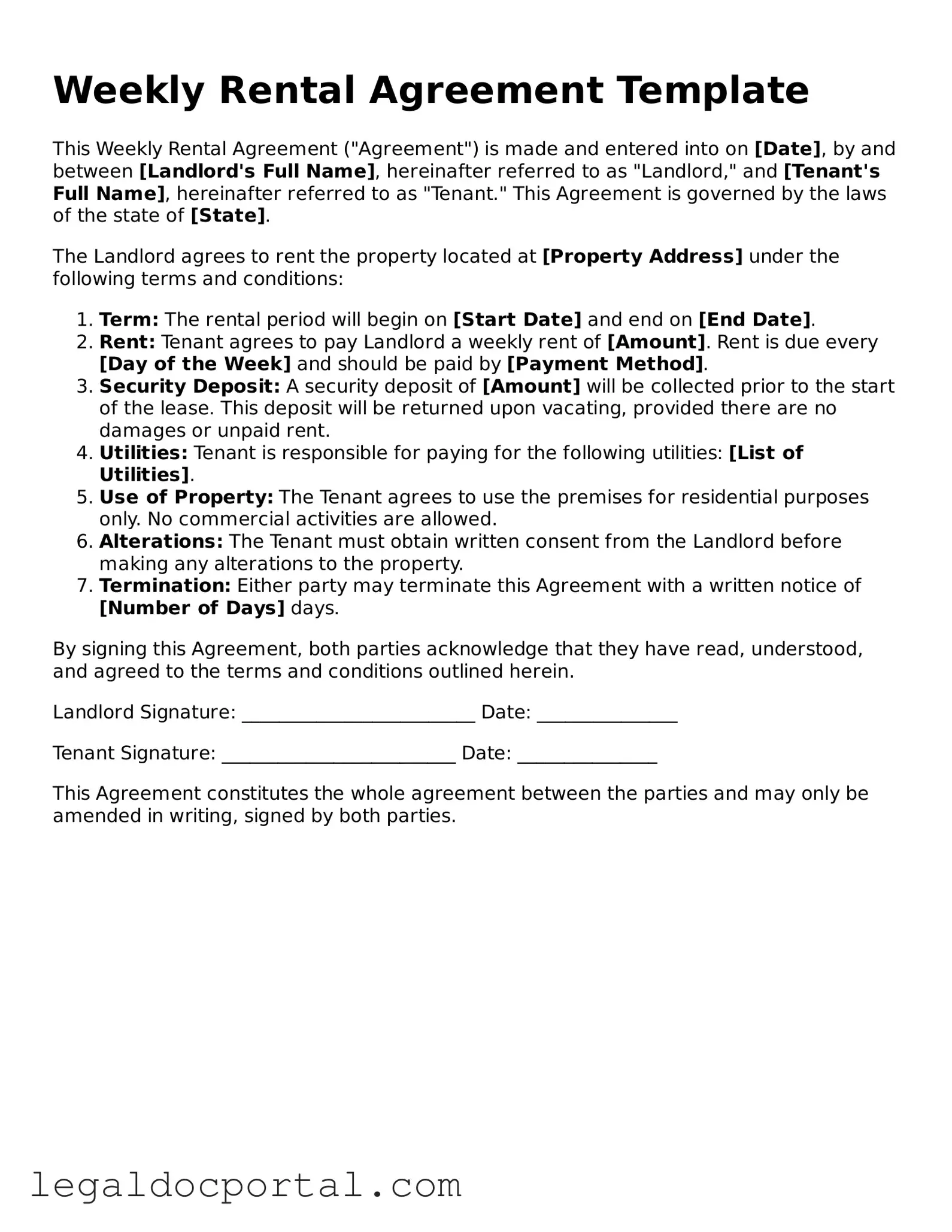 Official Weekly Rental Agreement Document