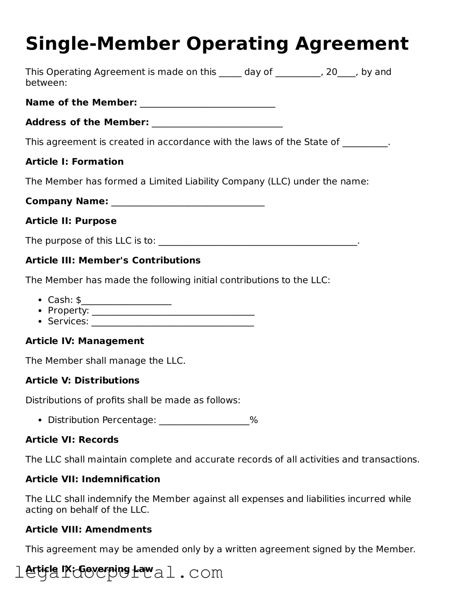 Official Single-Member Operating Agreement Document