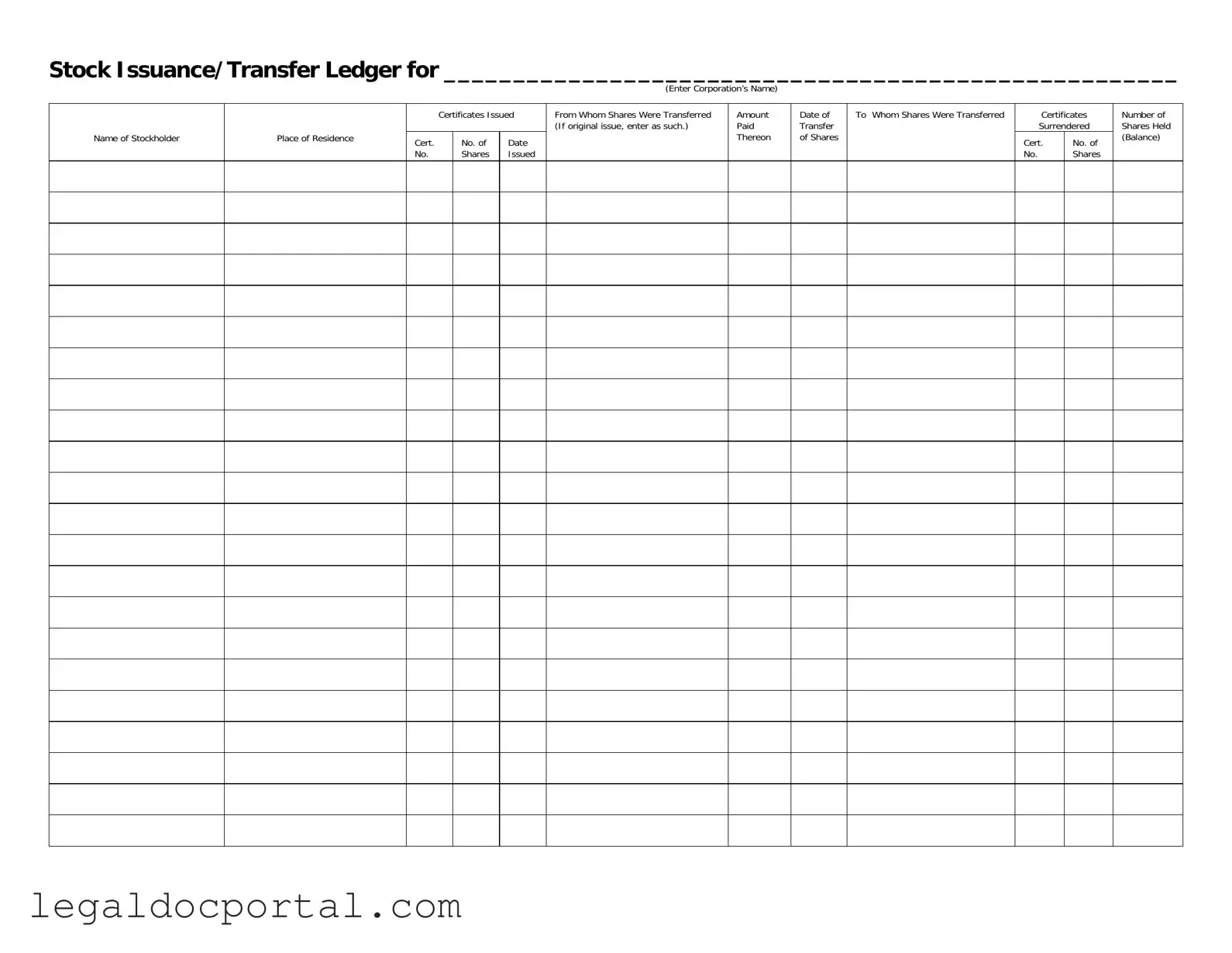 Printable Stock Transfer Ledger Form